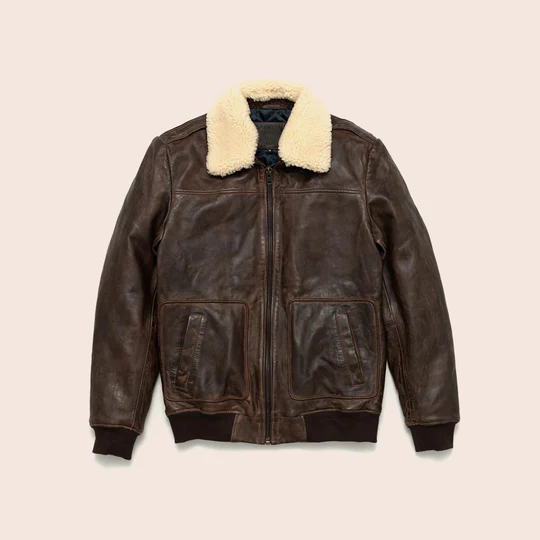 Men's Vintage Lambskin A2 Brown Leather Shearling Bomber Jacket
