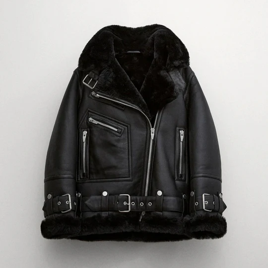 Black Women B3 RAF Aviator Styled Sheepskin Shearling Leather Jacket
