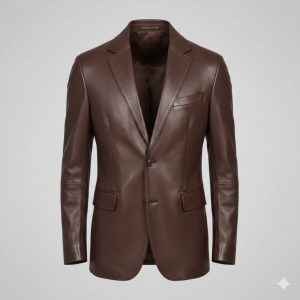 Men's Chocolate Brown Leather Blazer Jacket Classic Style