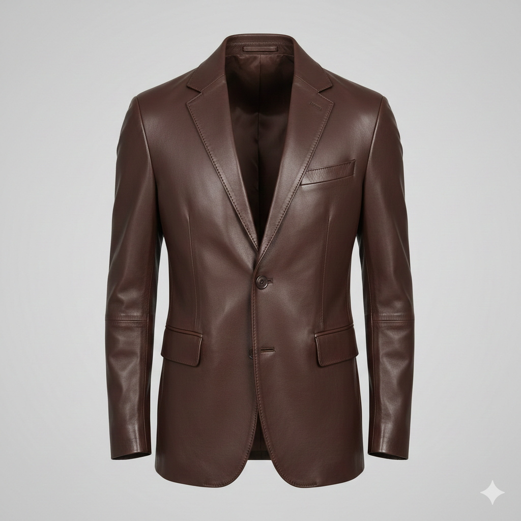 Men's Chocolate Brown Leather Blazer Jacket Classic Style