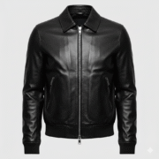 Men’s Premium Black Leather Bomber Jacket Stylish and Elegant