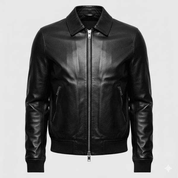 Men’s Premium Black Leather Bomber Jacket Stylish and Elegant