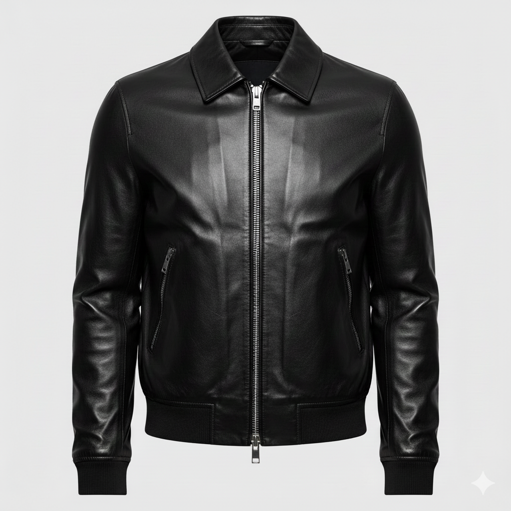 Men’s Premium Black Leather Bomber Jacket Stylish and Elegant
