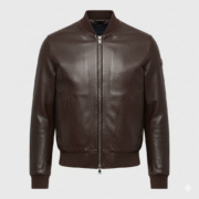 Men’s Dark Brown Leather Bomber Jacket – Stylish & Durable