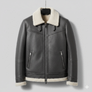 Men's Shearling Leather Jacket B3 Aviator in Charcoal Grey