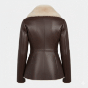 Dark Brown Shearling Fur Leather Jacket for Women