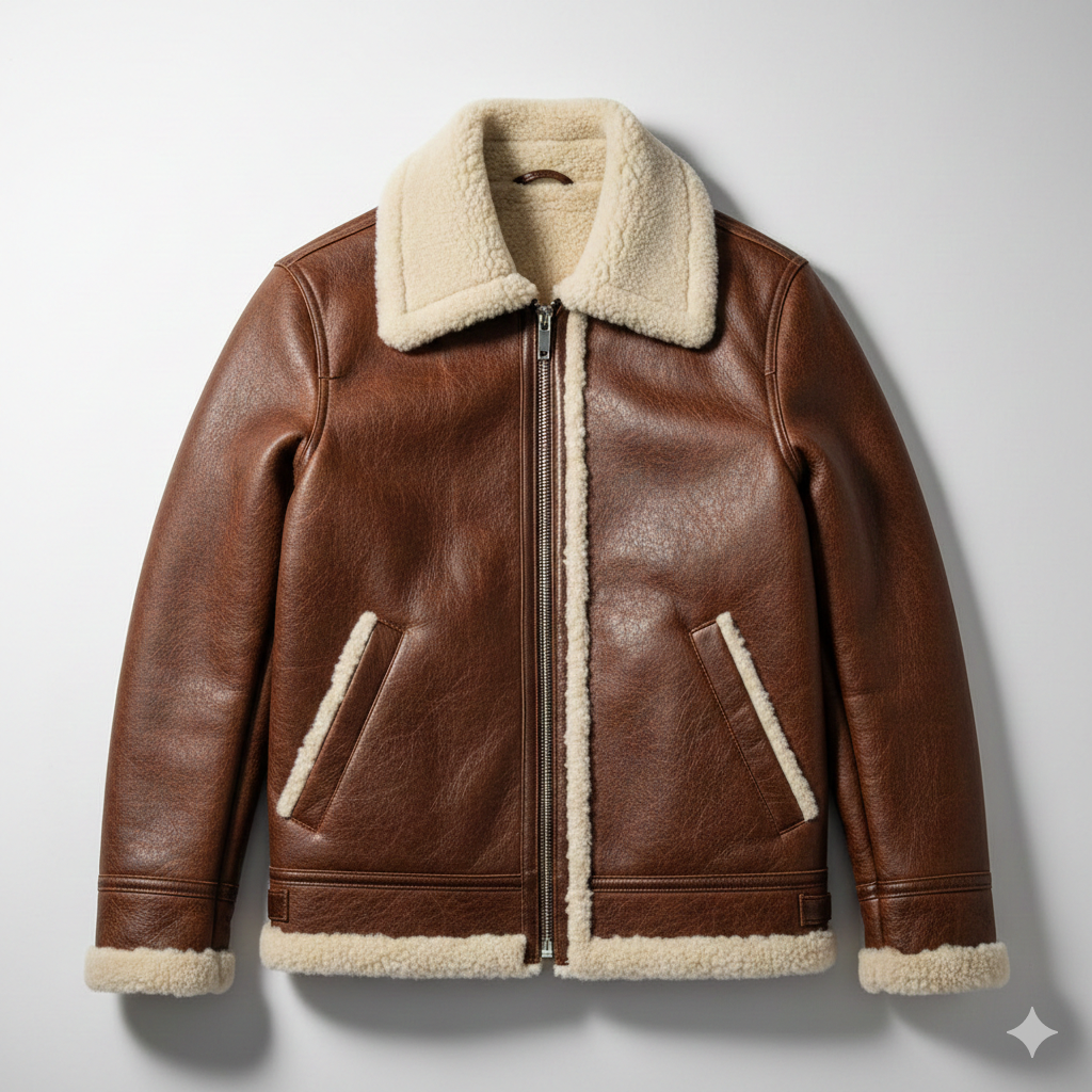 Men's Brown Shearling B-3 Aviator Leather Jacket