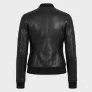 Dotted Black Leather Bomber Jacket for Women in Designer Style