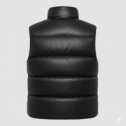 Black Leather Puffer Vest for Women Warm Sleeveless Design