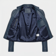 Blue Leather Biker Jacket for Women Stylish Fashionable Look
