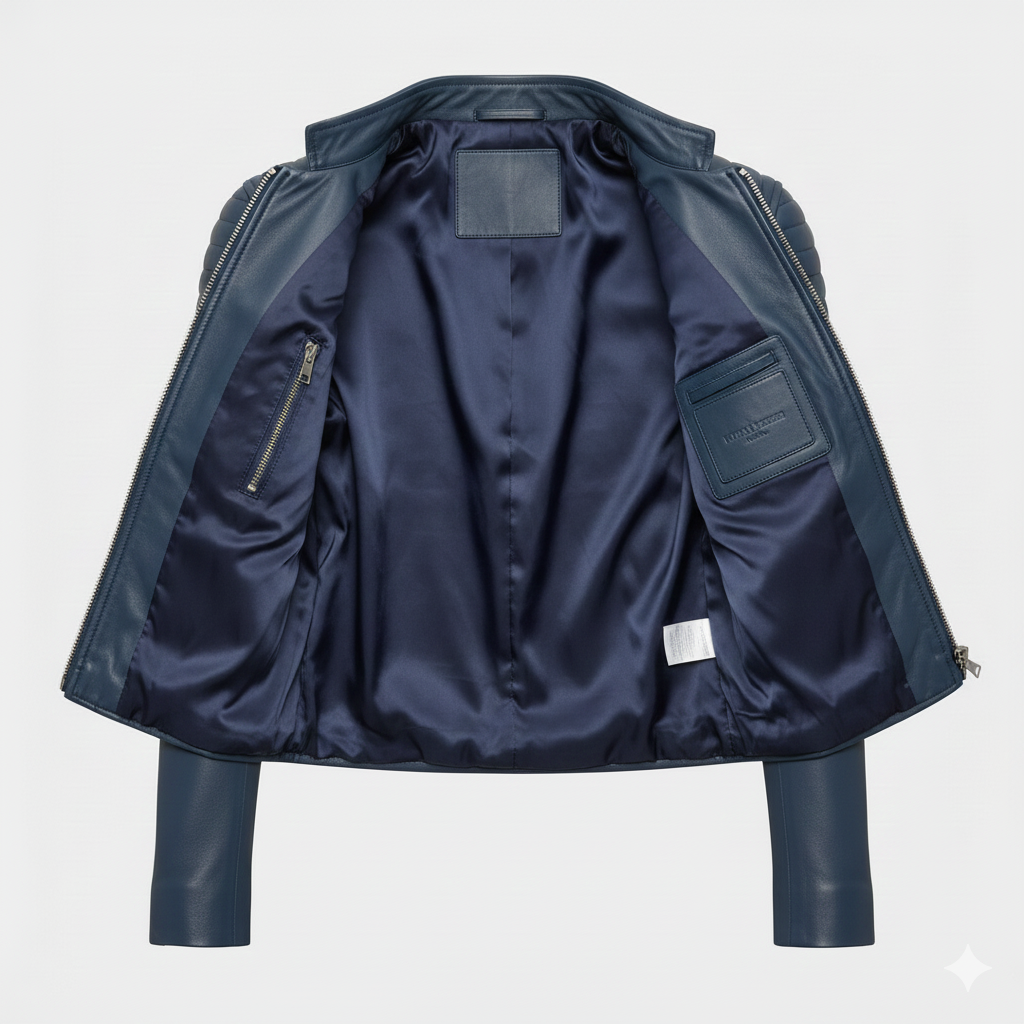 Blue Leather Biker Jacket for Women Stylish Fashionable Look