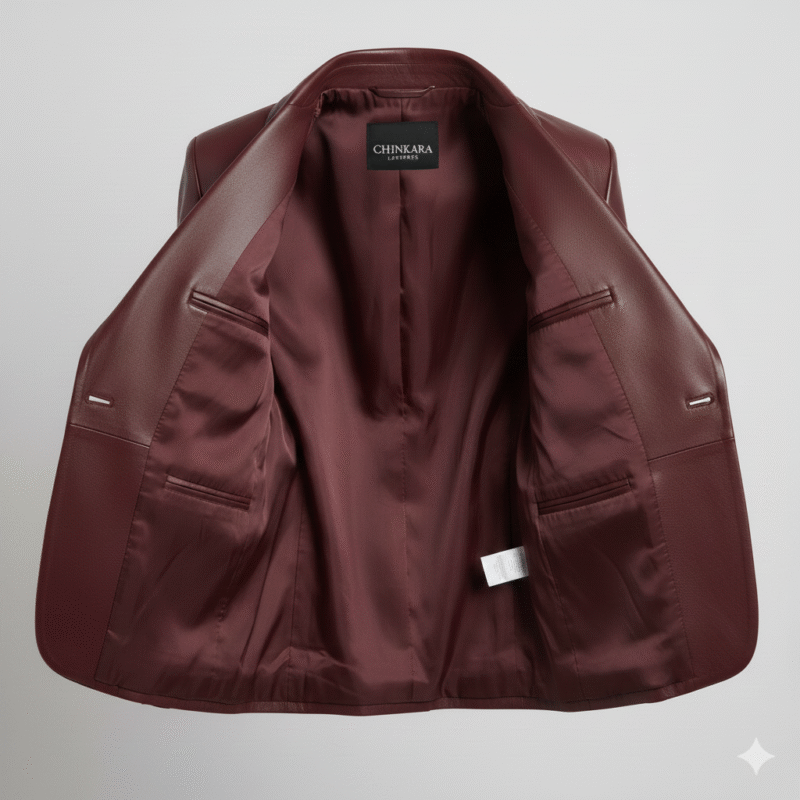 Deep Burgundy Leather Blazer for Women Stylish Look