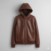 Dark Brown Leather Hoodie Jacket for Men Stylish Design