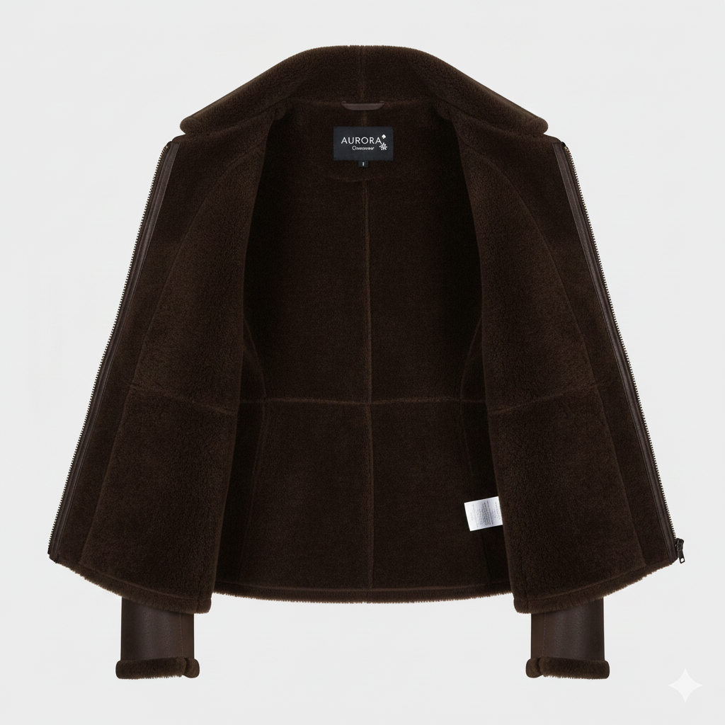 Dark Brown Shearling Leather Jacket for Women Classic Style