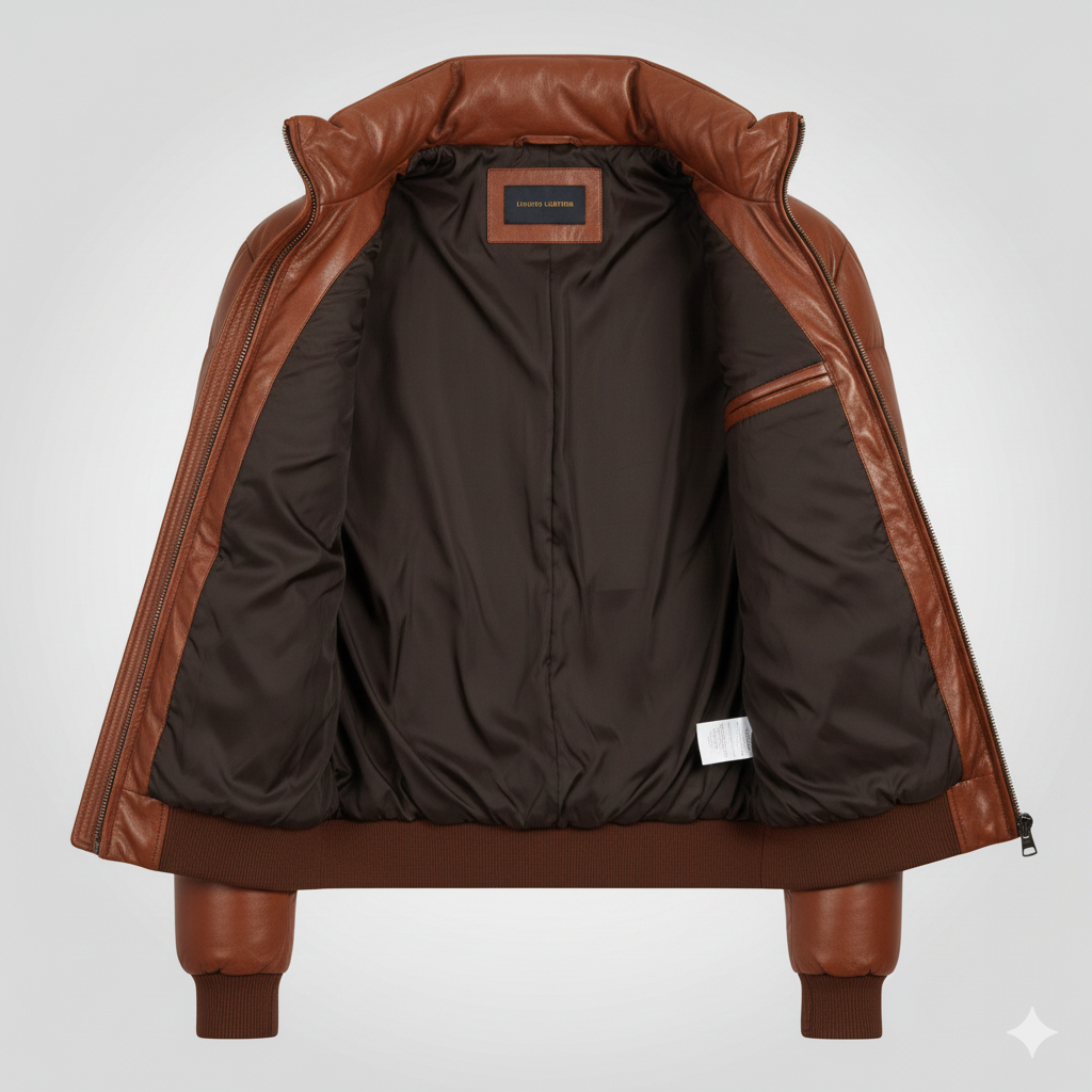 Brown Leather Puffer Jacket for Men Premium Quality