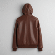 Dark Brown Leather Hoodie Jacket for Men Stylish Design