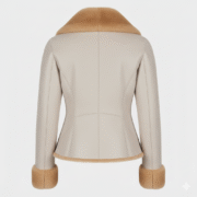Cream Shearling Fur Leather Aviator Jacket for Women Modern Fit