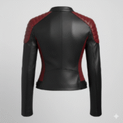 Black Red Women Leather Racer Biker Jacket Bold Sporty Look