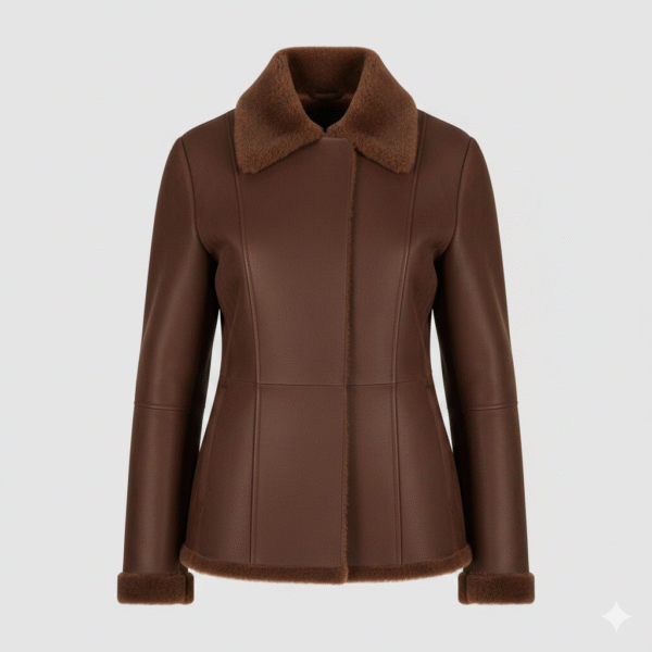 Women's Mocha Shearling Jacket Premium Panel Cut Design