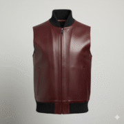 Rich Burgundy Leather Bomber Style Vest For Men