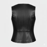 Women Black Leather Vest Zippered Fit V Neck High Quality