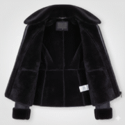 Shearling Fur Jacket for Women in Navy Blue Slim Fit Luxury