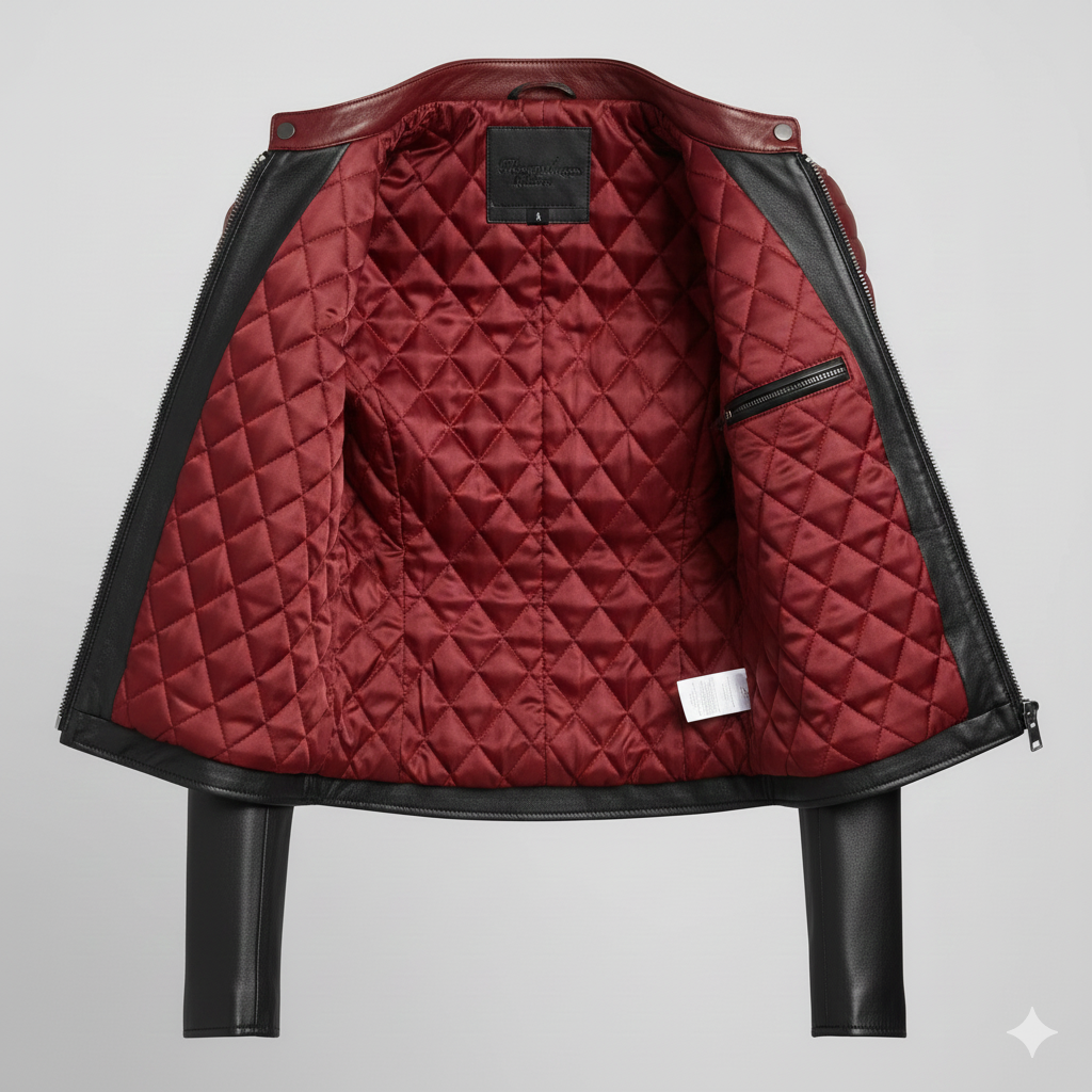 Black Red Women Leather Racer Biker Jacket Bold Sporty Look