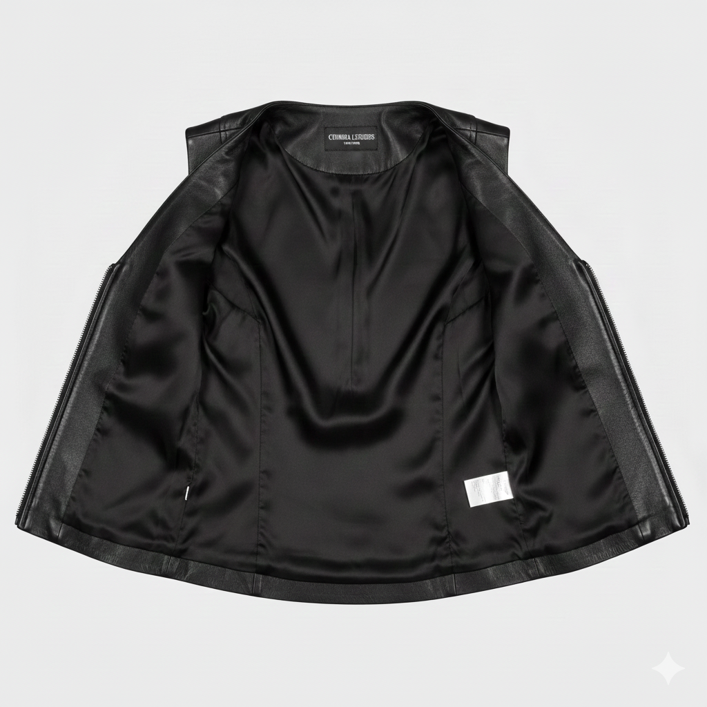 Women Black Leather Vest Zippered Fit V Neck High Quality