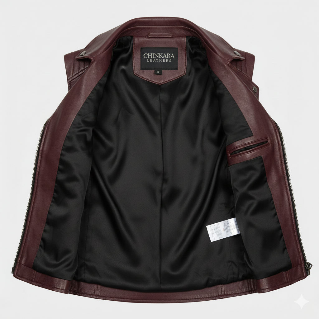 Burgundy Leather Vest for Women Cropped Slim Tailored Fit