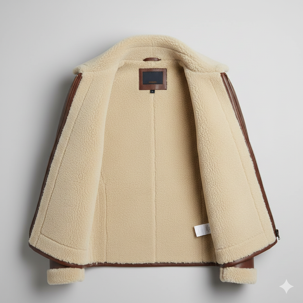 Stylish Brown Leather Shearling Fur Bomber Jacket