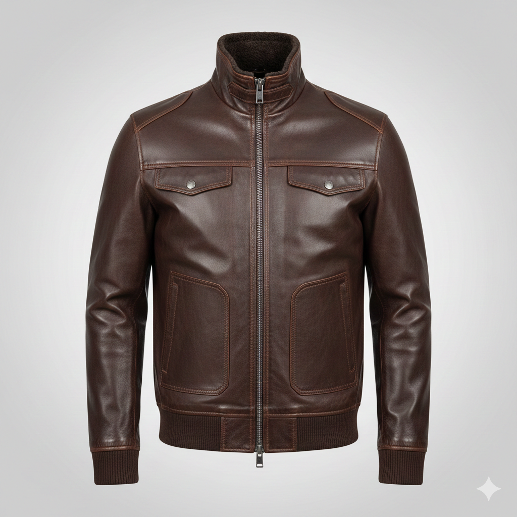 Premium Men's Brown Leather Aviator Jacket