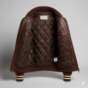Brown Leather Varsity Jacket with Classic Ribbed Bomber Style