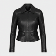 Women’s Black Leather Aviator Jacket with Classic Aviator Charm