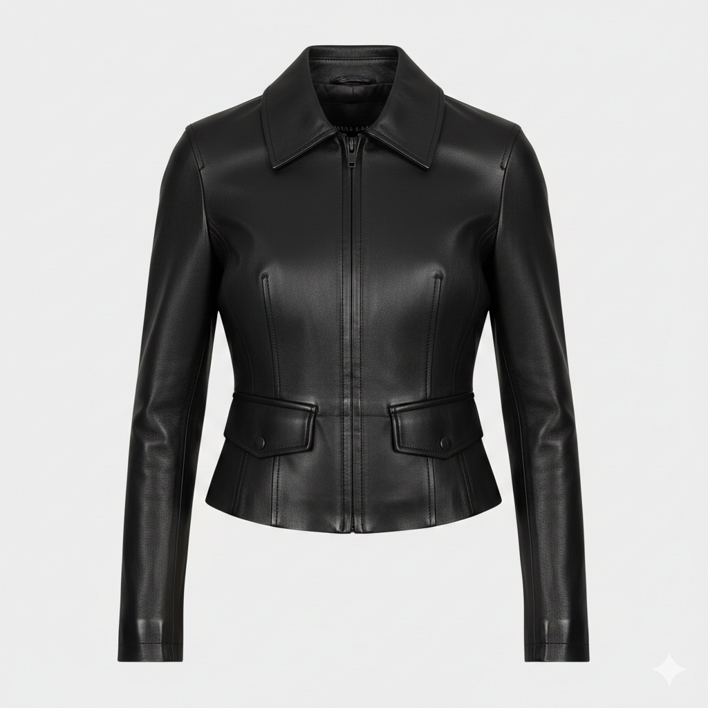 Women’s Black Leather Aviator Jacket with Classic Aviator Charm