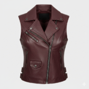 Burgundy Leather Vest for Women Cropped Slim Tailored Fit
