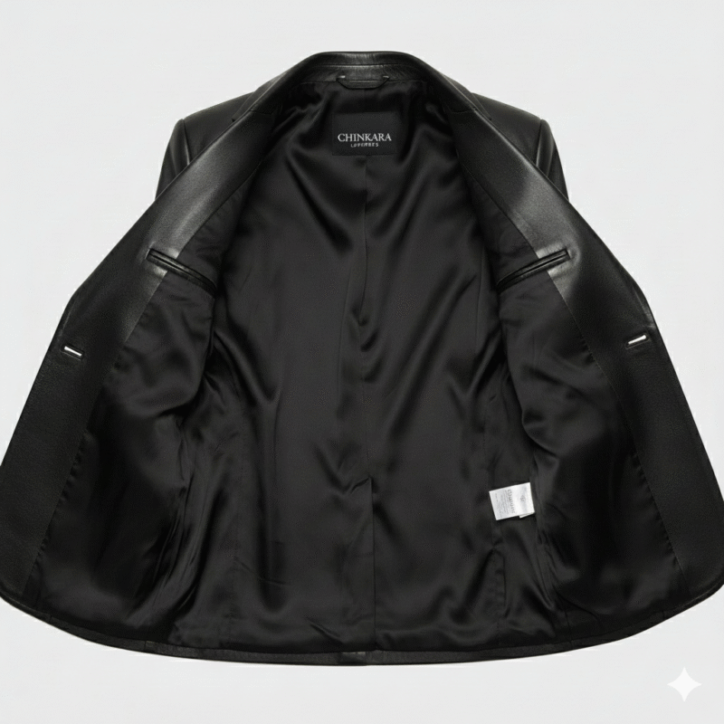 Hollywood Style Black Leather Blazer for Women