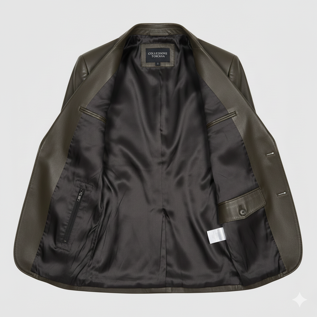 Dark Olive Leather Men's Blazer Jacket Coat