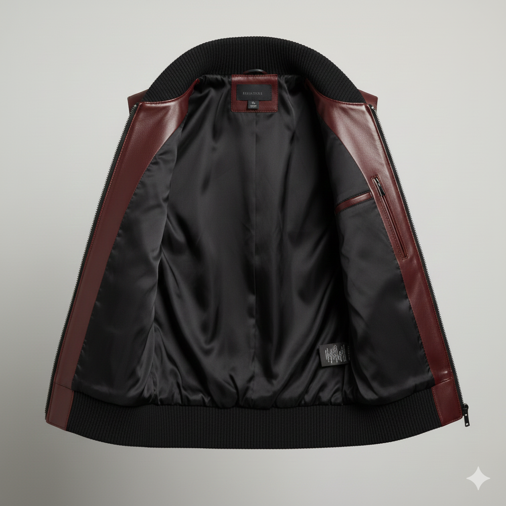 Rich Burgundy Leather Bomber Style Vest For Men