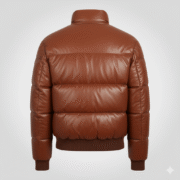 Brown Leather Puffer Jacket for Men Premium Quality