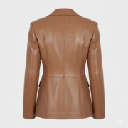 Women Taupe Leather Blazer with Shawl Collar Design