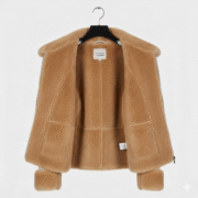 Cream Shearling Fur Leather Aviator Jacket for Women Modern Fit