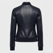 Navy Leather Bomber Jacket for Women with Feminine Fit
