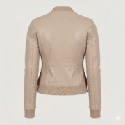 Womens Beige color Leather Bomber Jacket Modern Fitted