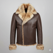 Brown Leather Fur Shearling Men's Winter Jacket