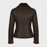 Dark Brown Shearling Leather Jacket for Women Classic Style