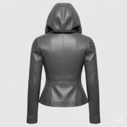 Women Leather Hooded Jacket Slim Fit Black Modern Outerwear