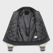 Women Leather Varsity Jacket Charcoal With Cream Contrast