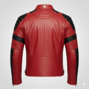 Red Leather Biker Jacket with Premium Black Contrast Trim