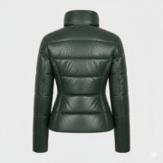 Deep Forest Green Puffer Leather Jacket for Women
