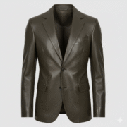 Dark Olive Leather Men's Blazer Jacket Coat